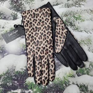 NWT Lord & Taylor Leopard Cashmere Lined Gloves size 8